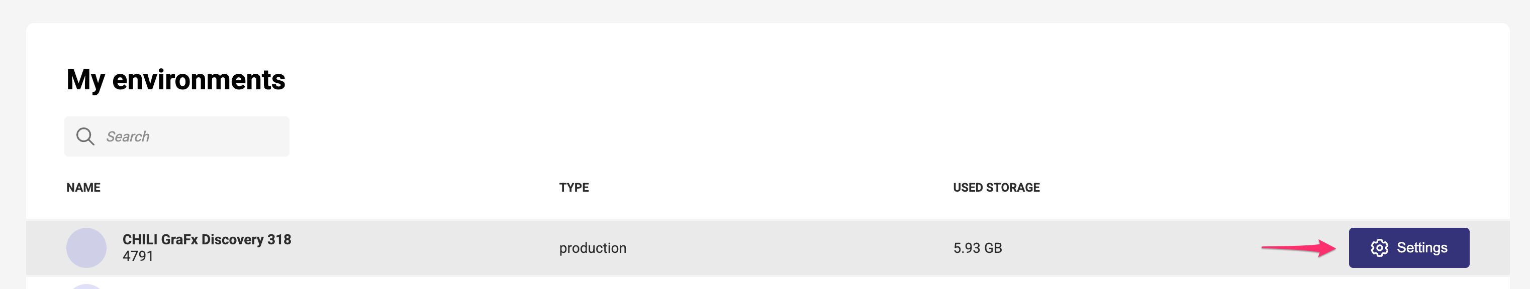 Gear icon to access environment setting