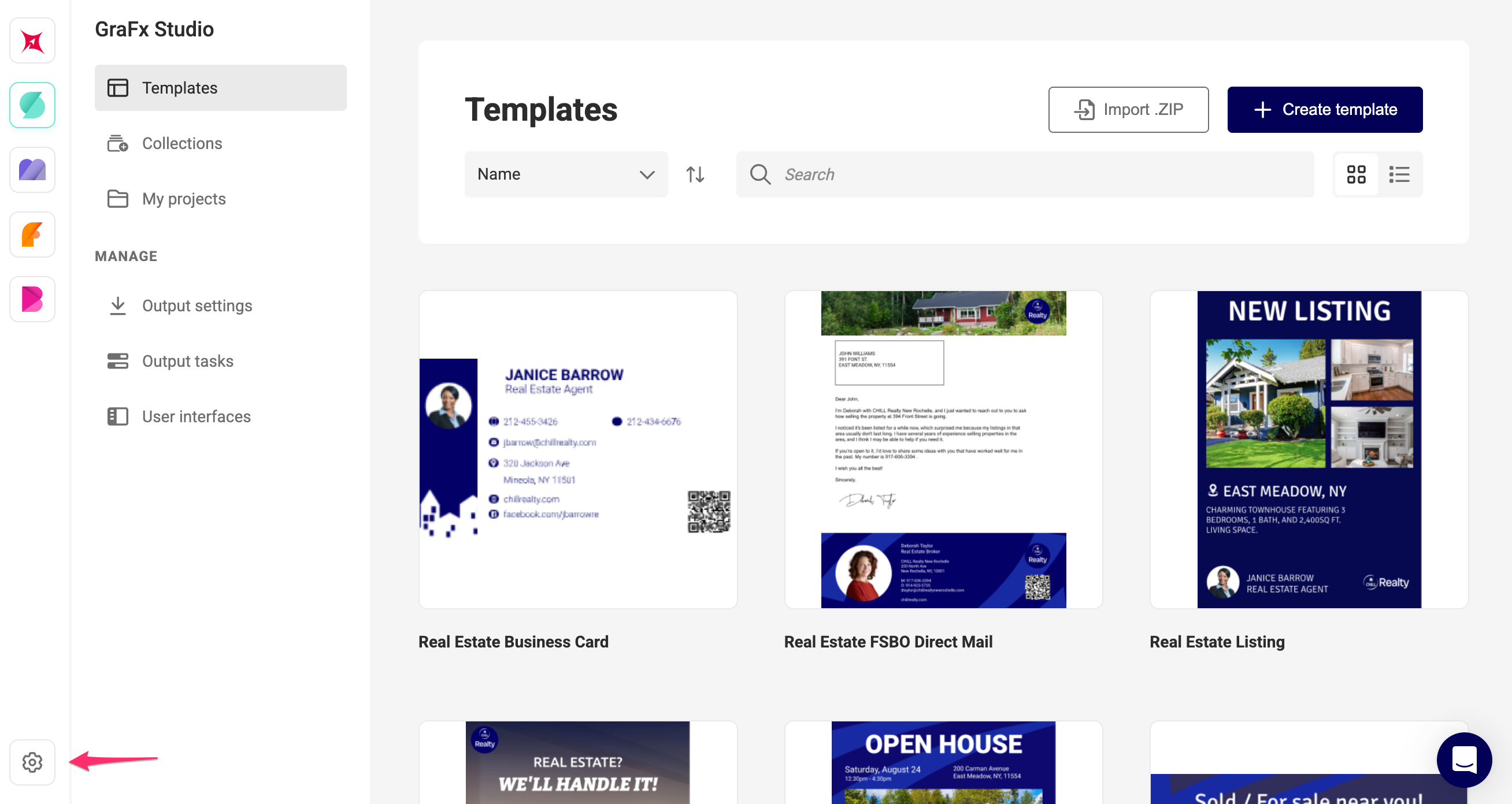 Gear icon to access environment setting