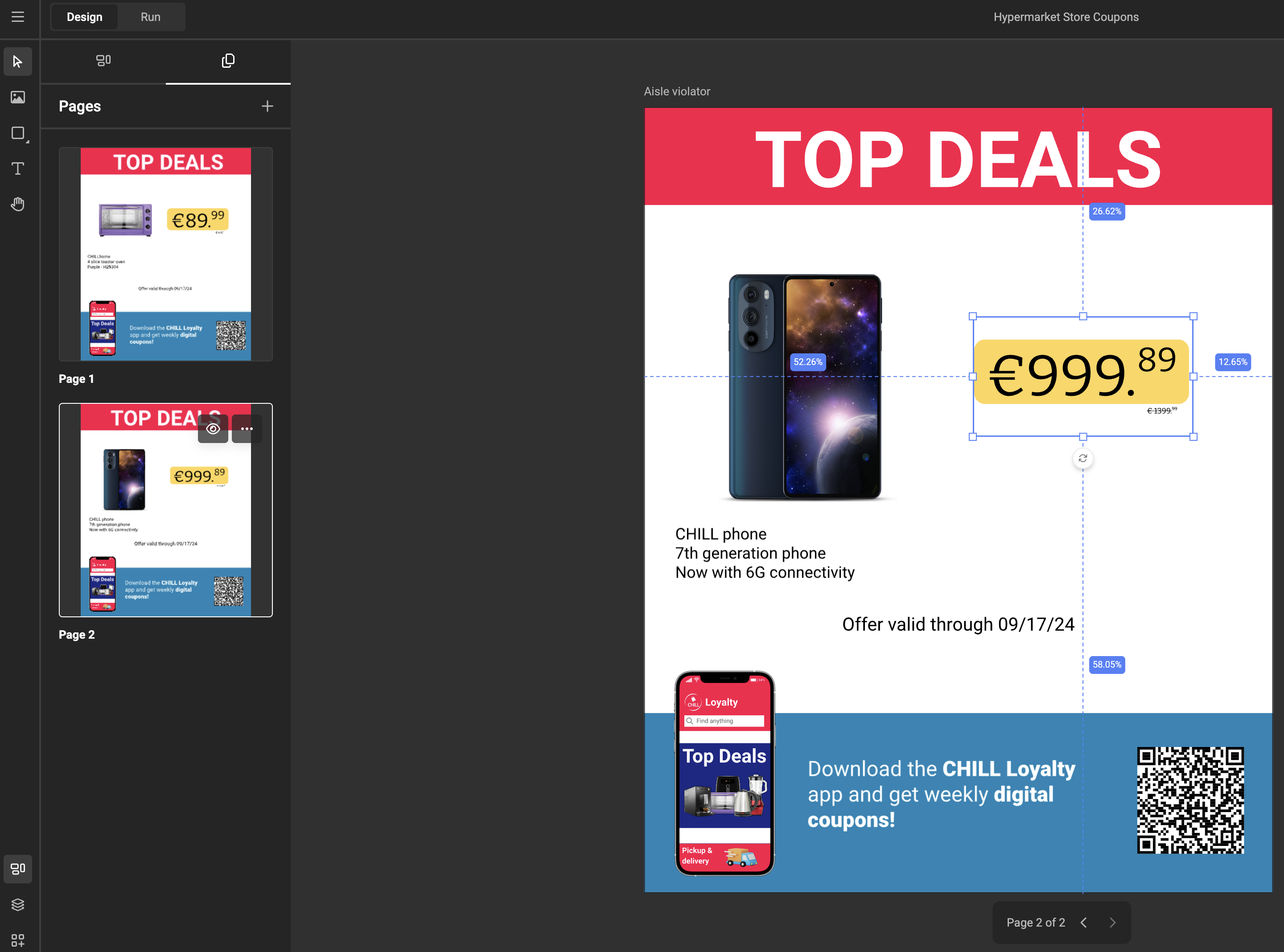 Two-page template showing one price tag component per page