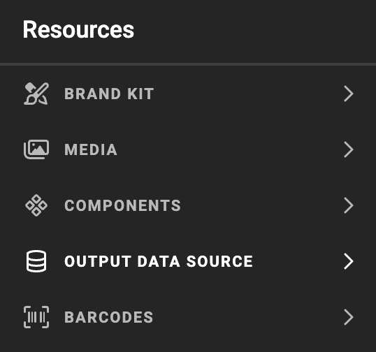 Resources panel with Output data source highlighted