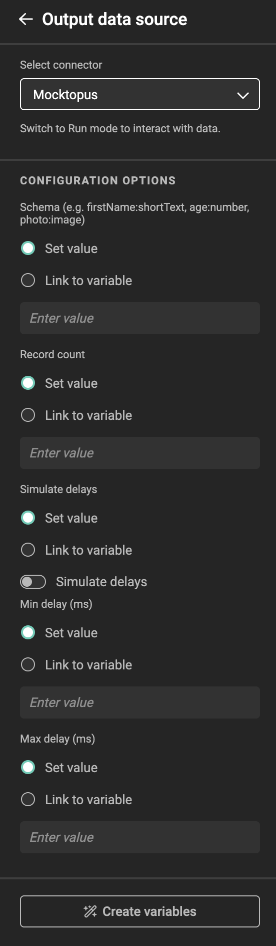 Full configuration options panel for Mocktopus