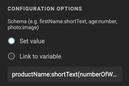 Schema field with an example schema pasted in