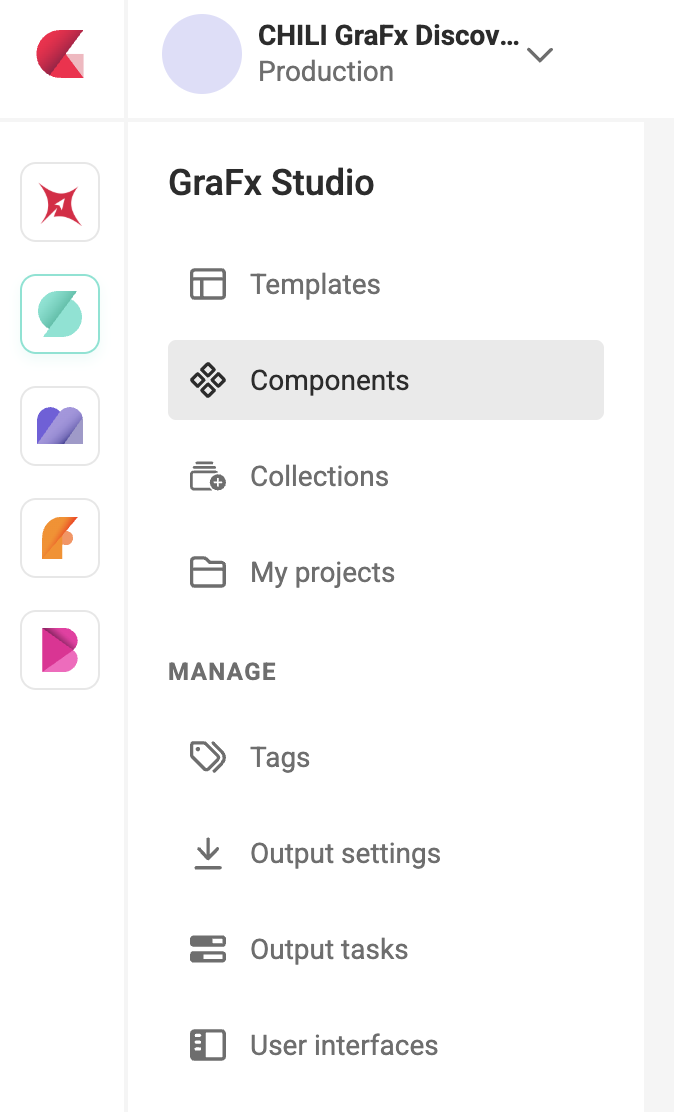 Components selected in GraFx Studio left navigation