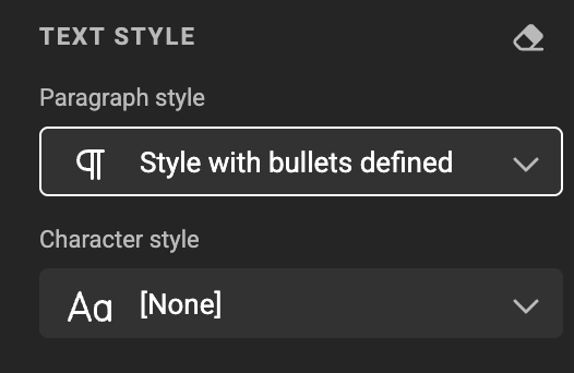 Select a paragraph style with bulleted lists defined