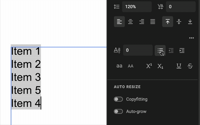 Bulleted list and indent controls