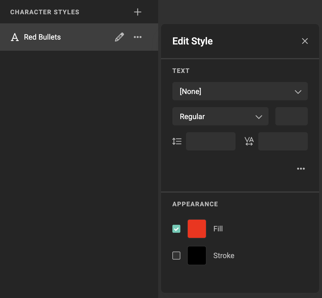 Assign a character style to the bullets