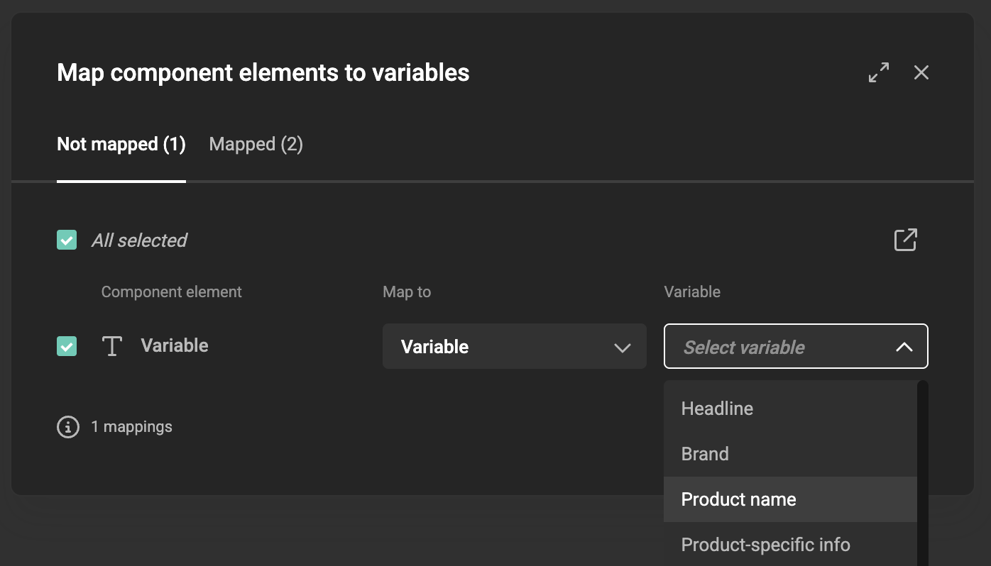 Map to dropdown showing existing variable options