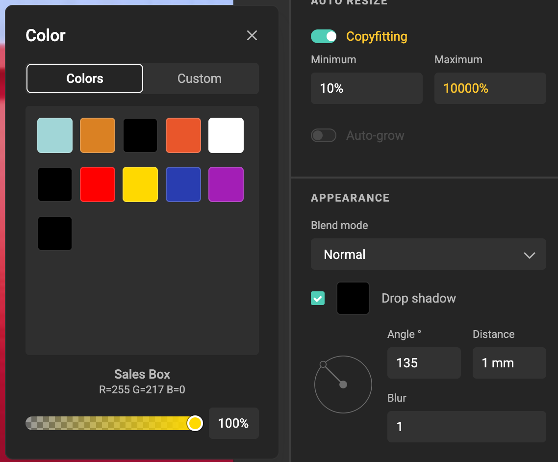 Color picker for Drop shadow