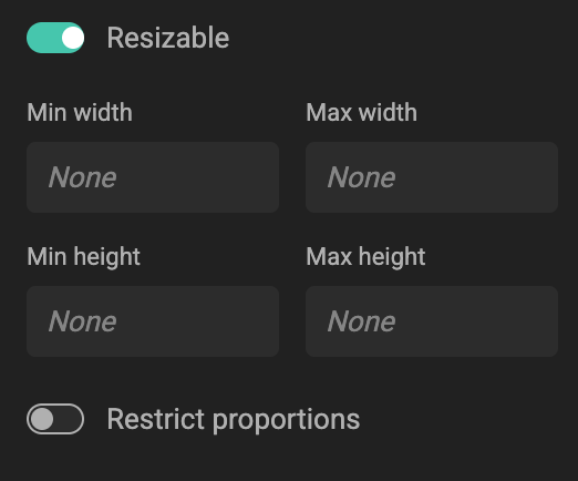 Set resizable in Layout Properties