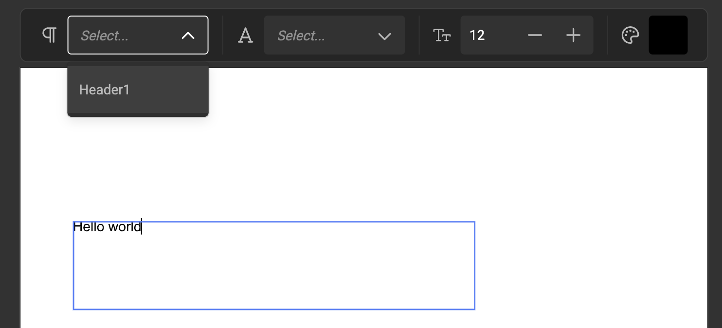 The paragraph style dropdown open in run mode, showing only the allowed styles