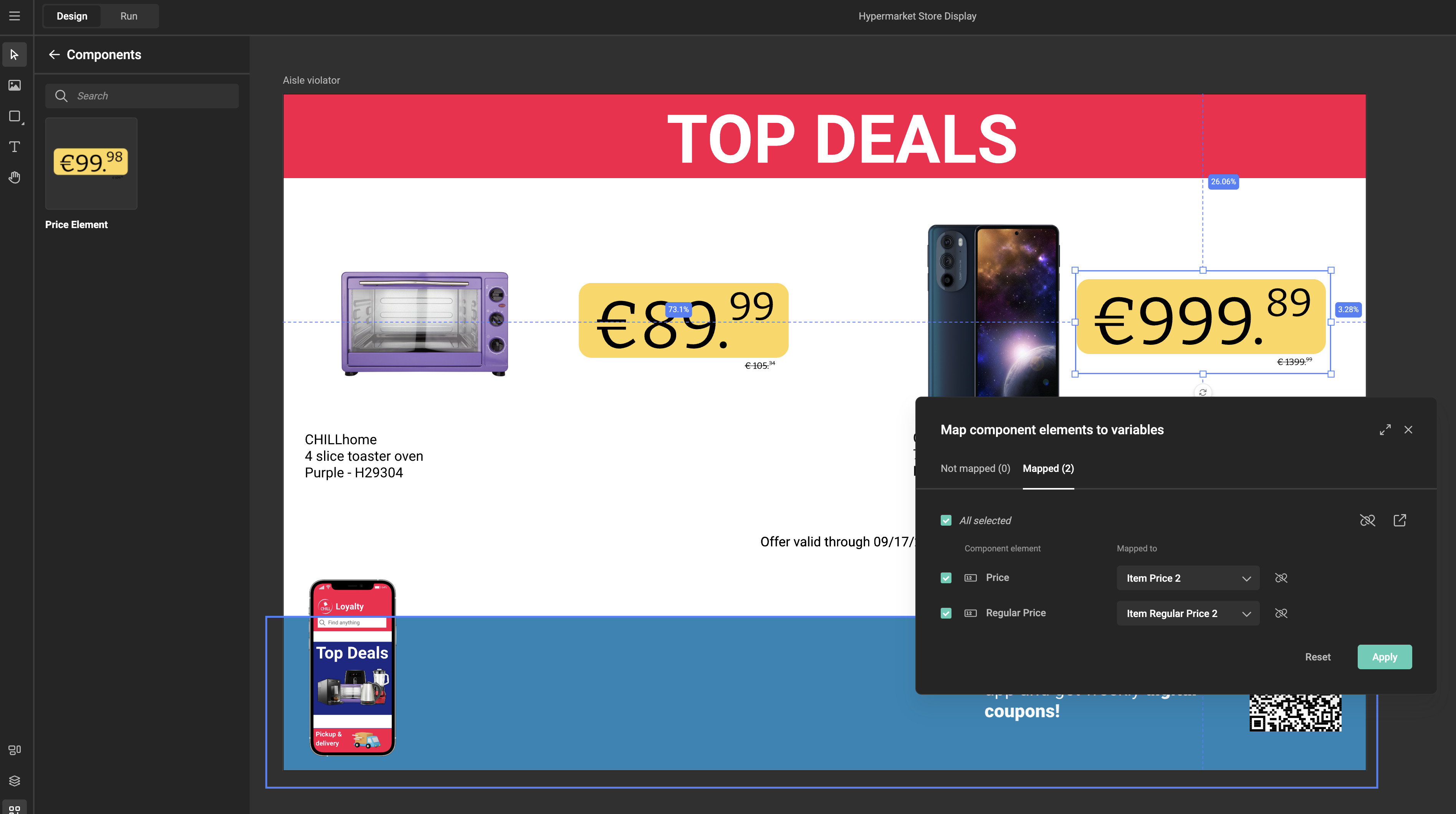Two instances of the same pricing component placed on a template canvas