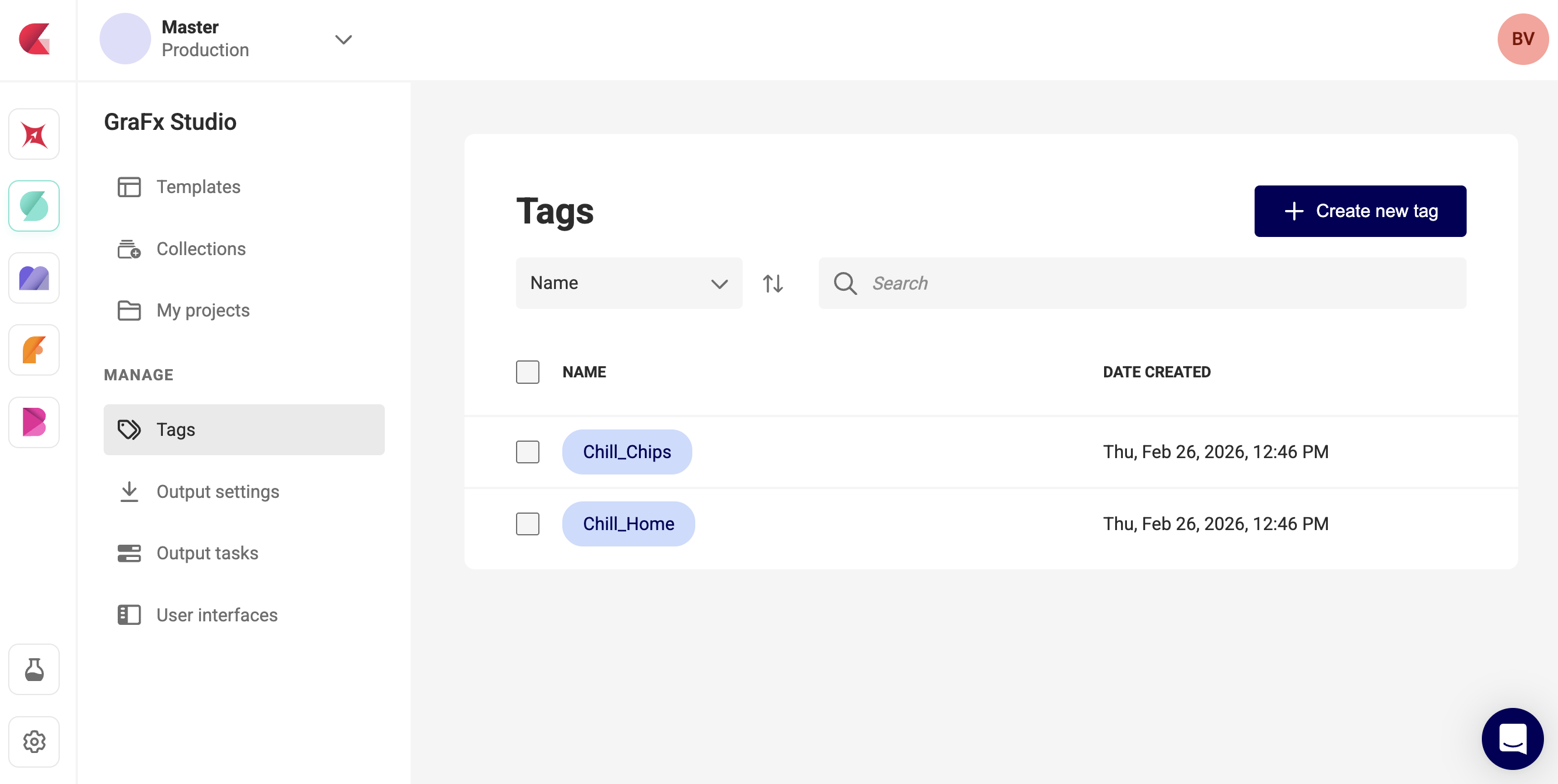 Manage Tags Screen