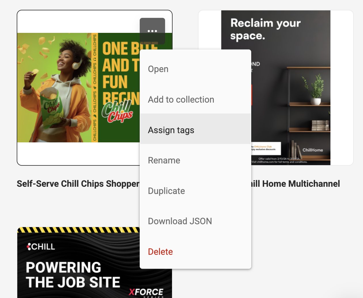 Assign Tags Template Menu