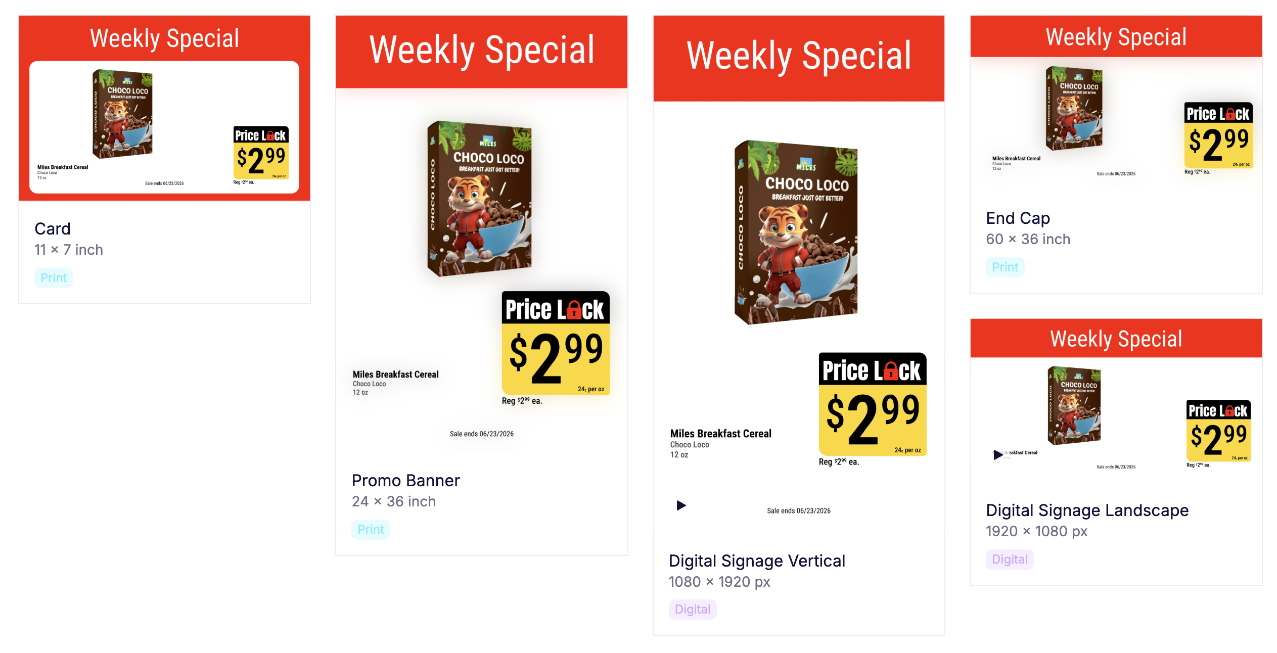 All layouts of a multi-layout template previewed side by side