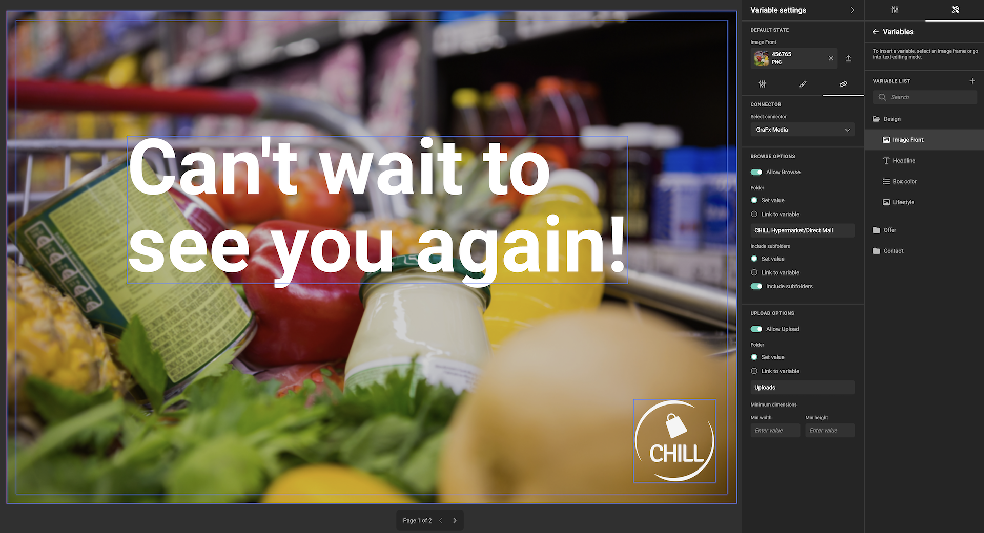 Browse and Upload assets through variables in GraFx Media